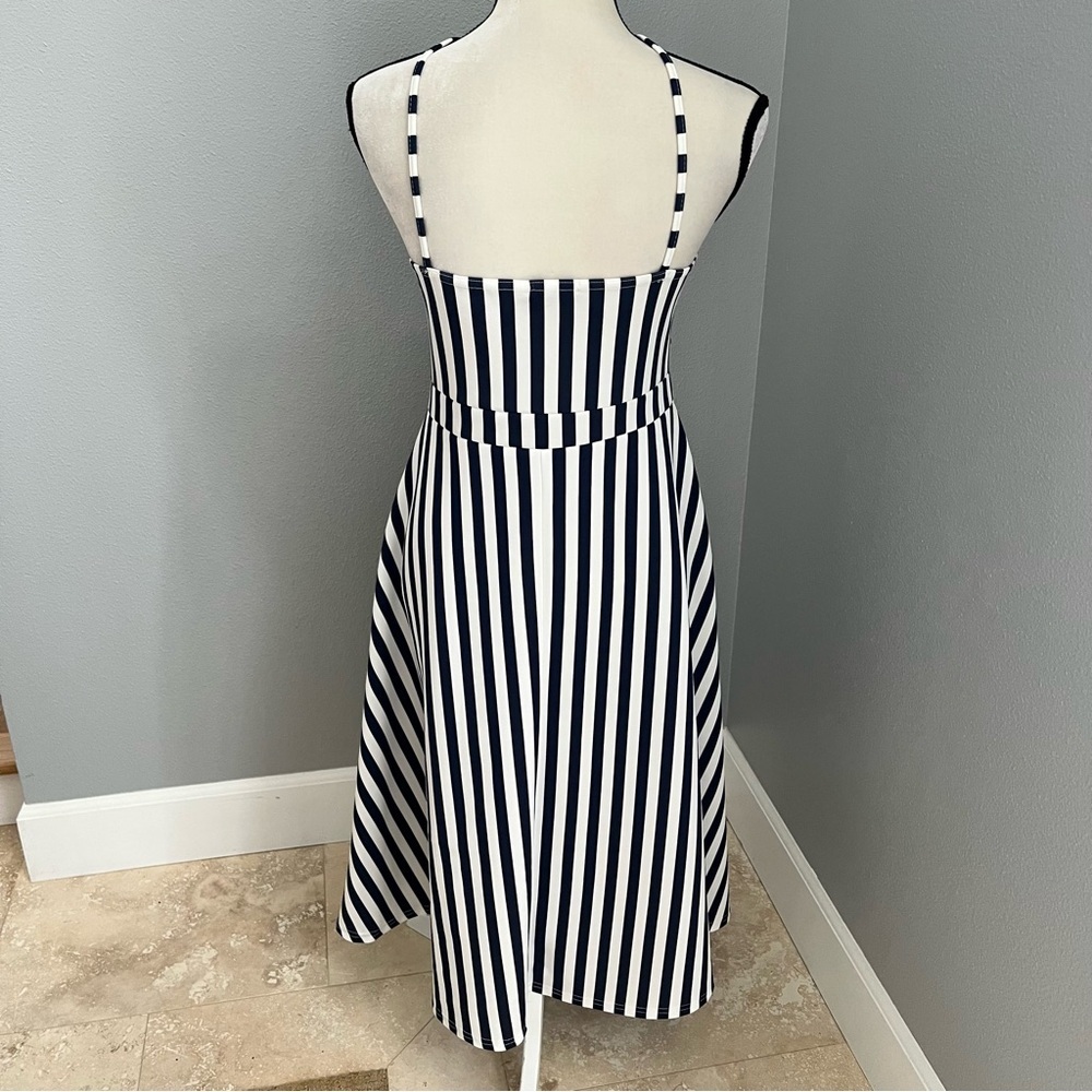 Boohoo Blue and White Asymmetrical Tie Front Sundress - Picture 8 of 14